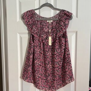 Max Studio Pink Floral Ruffle Blouse